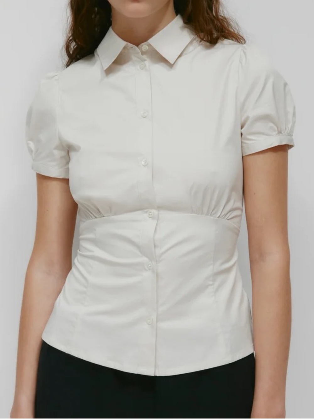 KOTN Cream Short Sleeve Button-Front Shirt with Subtle Tailoring